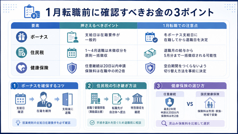 1月転職前に必ず確認|ボーナス・住民税・健康保険のお金の実損整理
