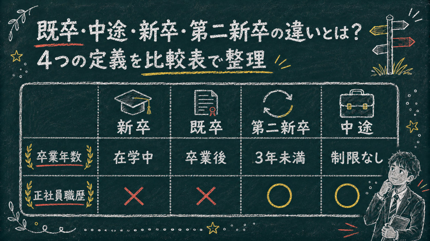 既卒・中途・新卒・第二新卒の違いとは?4つの定義を比較表で整理