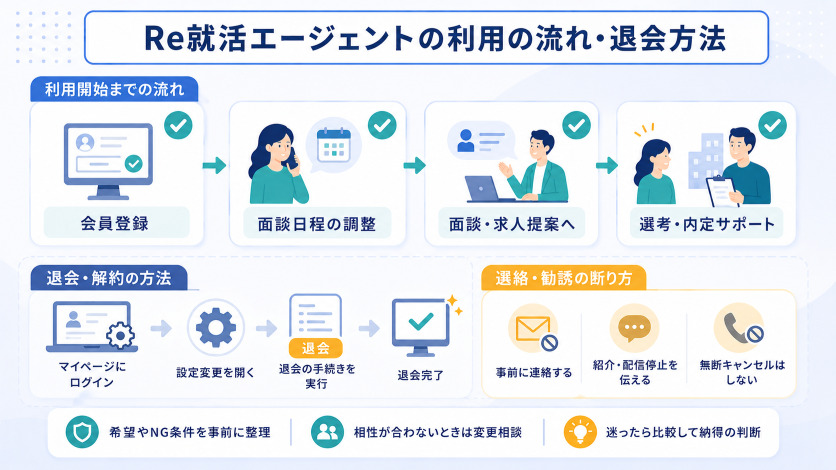 Re就活エージェントの利用の流れ・退会方法
