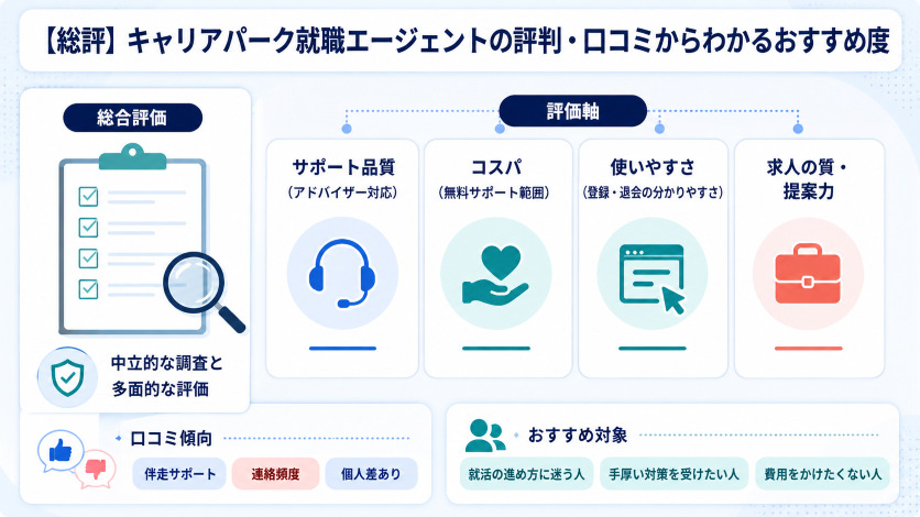 【総評】キャリアパーク就職エージェントの評判・口コミからわかるおすすめ度