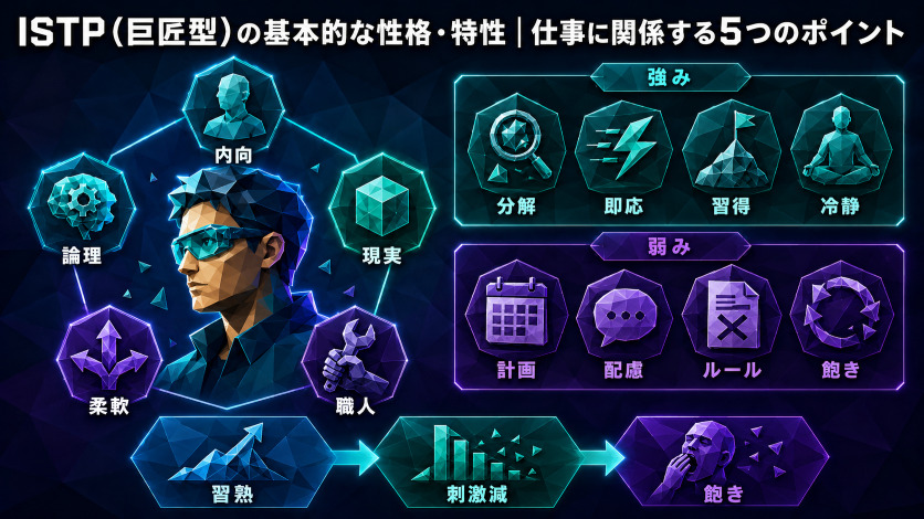 ISTP（巨匠型）の基本的な性格・特性｜仕事に関係する5つのポイント