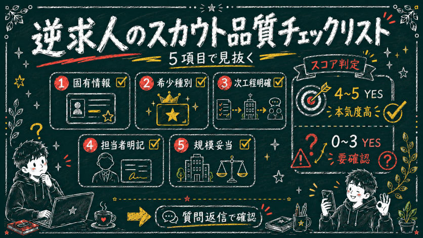 逆求人のスカウト品質チェックリスト:本気スカウトか一斉送信かを5項目で見抜く