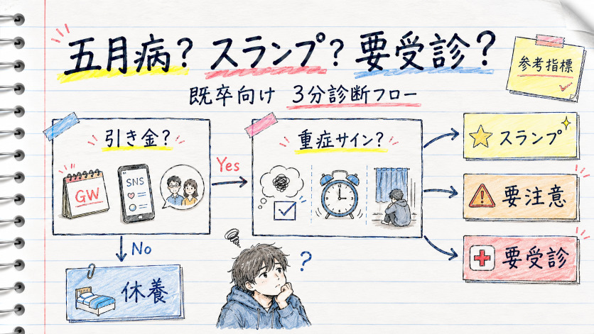 五月病・就活スランプ・適応障害（要受診）を既卒向けに判定する診断フロー