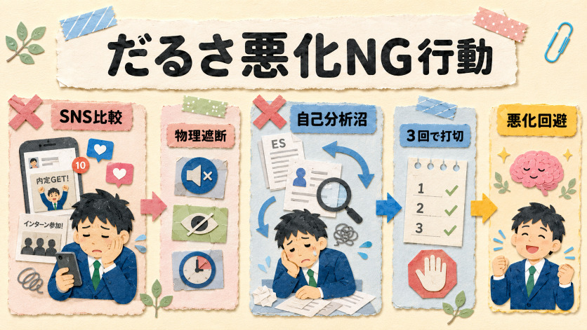 就活がもっとだるくなるNG行動|めんどくさすぎる状態を悪化させないために