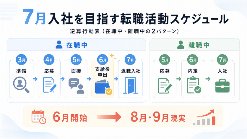 7月入社を目指す転職活動スケジュール|逆算行動表(在職中・離職中の2パターン)