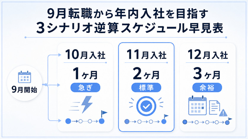 9月転職から年内入社を目指す3シナリオ逆算スケジュール早見表