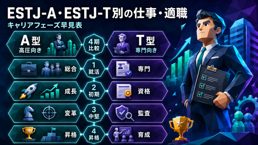 ESTJ-A・ESTJ-T 別の仕事・適職｜キャリアフェーズ早見表で自分に合う職業を絞る