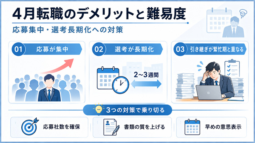 4月転職のデメリットと難易度|応募集中・選考長期化への対策