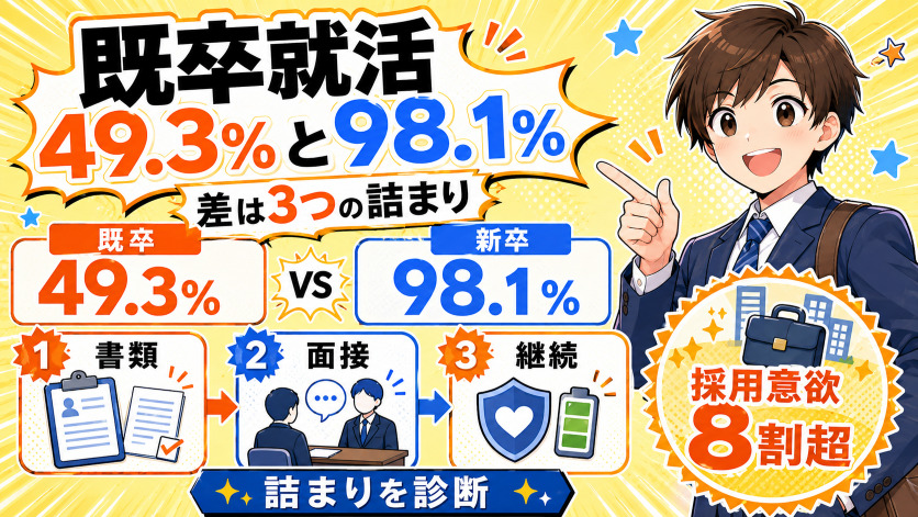 既卒の就活が楽にならない本当の理由——内定率49.3%と98.1%のギャップをデータで分解する
