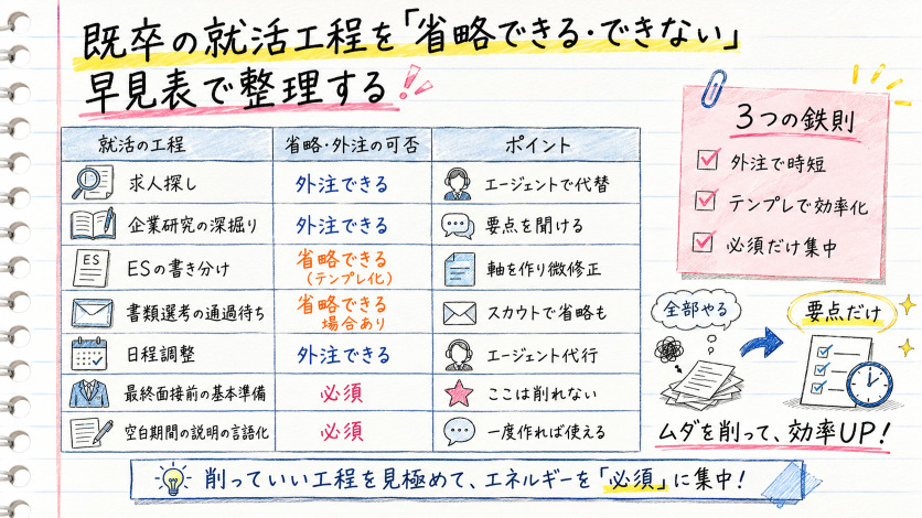 既卒の就活工程を「省略できる・できない」早見表で整理する