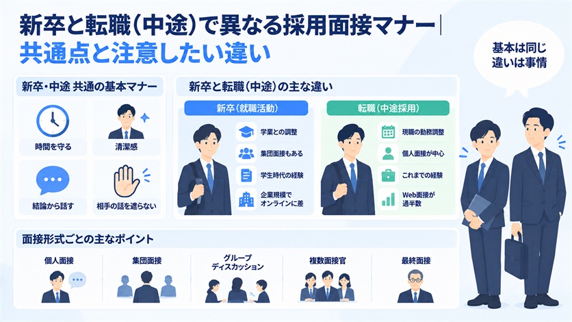 11-新卒と転職(中途)で異なる採用面接マナー|共通点と注意したい違い