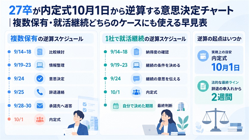 04_27卒が内定式10月1日から逆算する意思決定チャート｜複数保有・就活継続どちらのケースにも使える早見表