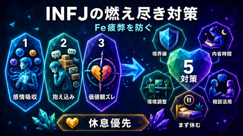 INFJが感じやすい仕事のつらさと燃え尽き対策｜Fe機能による感情疲弊を防ぐ