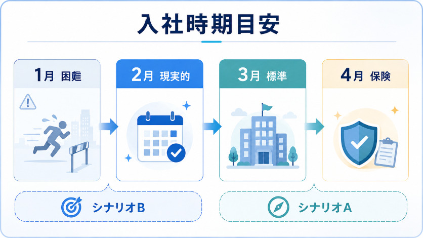 12月転職スタートで何月入社が現実的か|1〜4月入社の達成可能性一覧表