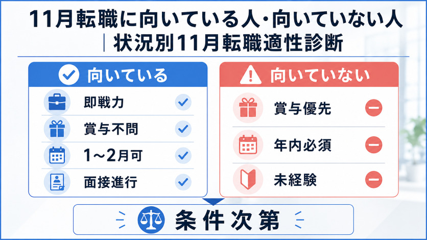 11月転職に向いている人・向いていない人|状況別11月転職適性診断