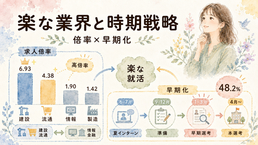 データで選ぶ楽な就活の業界戦略｜求人倍率早見表と選考負担の比較