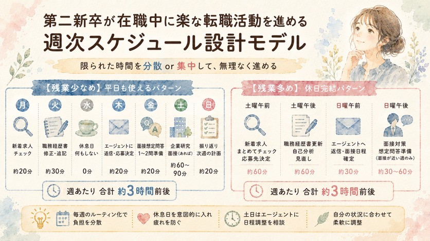 第二新卒が在職中に楽な転職活動を進める週次スケジュール設計モデル