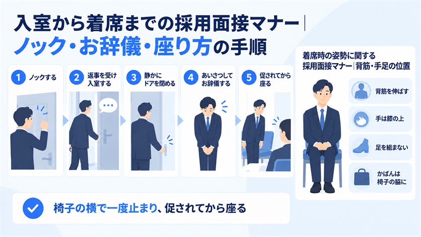 07-入室から着席までの採用面接マナー|ノック・お辞儀・座り方の手順