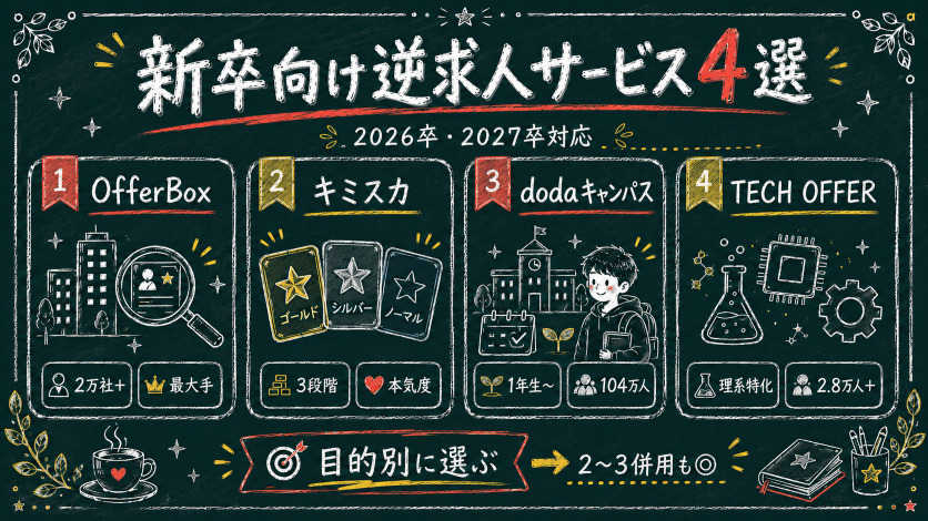 新卒向け逆求人サービス4選を比較