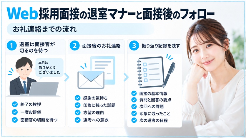 08-Web採用面接の退室マナーと面接後のフォロー|お礼連絡までの流れ