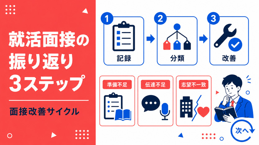就活面接を落ちた後の振り返り3ステップ｜面接改善サイクルの作り方