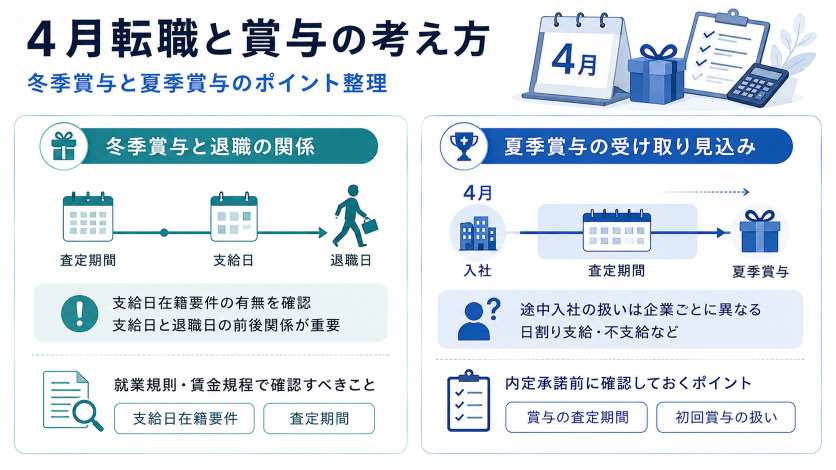 4月転職と賞与のタイミング|冬季賞与と転職先の夏季賞与の考え方