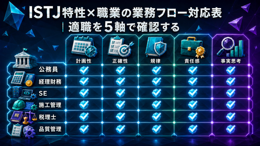 ISTJ特性×職業の業務フロー対応表|適職を5軸で確認する
