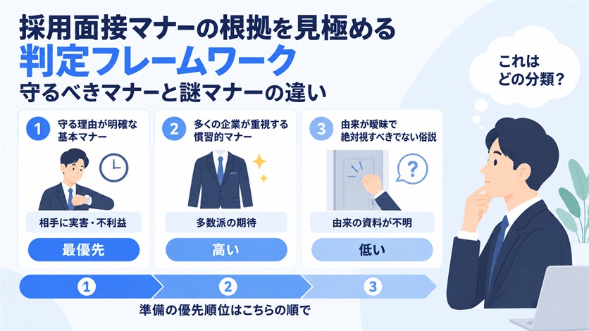 03-採用面接マナーの根拠を見極める判定フレームワーク|守るべきマナーと謎マナーの違い