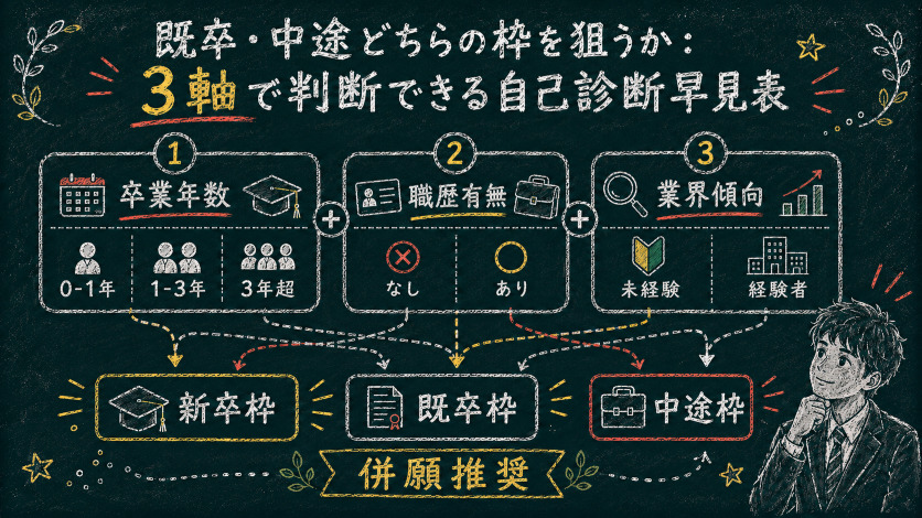 既卒・中途どちらの枠を狙うか:3軸で判断できる自己診断早見表