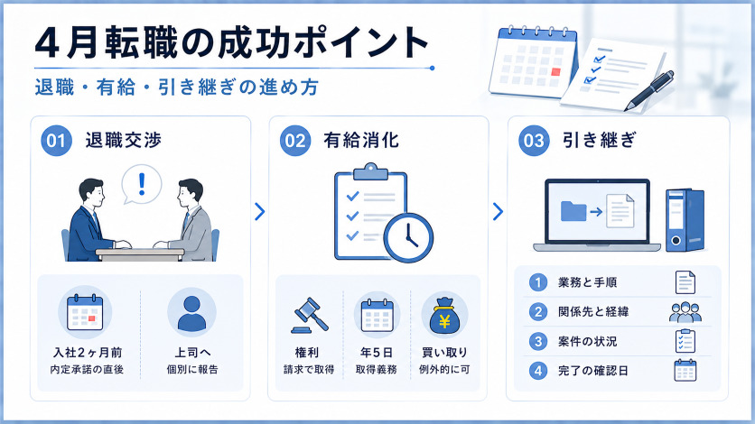 4月転職を成功させる退職交渉・有給消化・引き継ぎの進め方