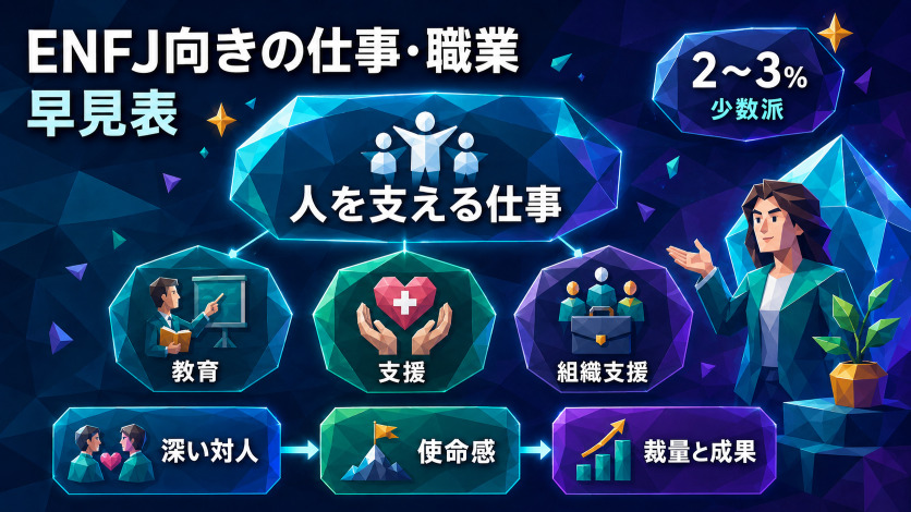 ENFJ向きの仕事・職業|結論から先に知りたい人向け早見表